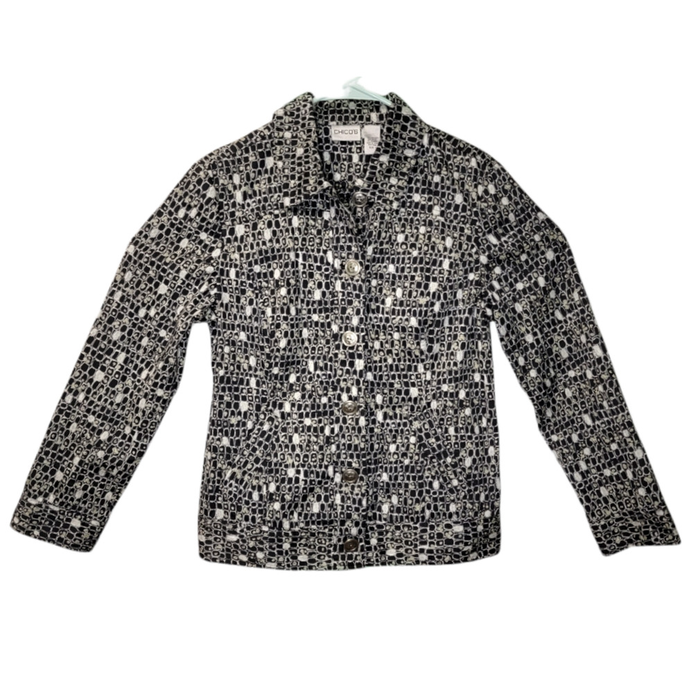 Chicos Size 1 Medium 8 Lightweight Jacket  Blazer Geometric Print